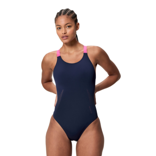 Speedo solid leaderback navy/pink
