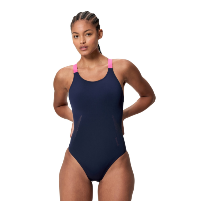 Speedo solid leaderback navy/pink